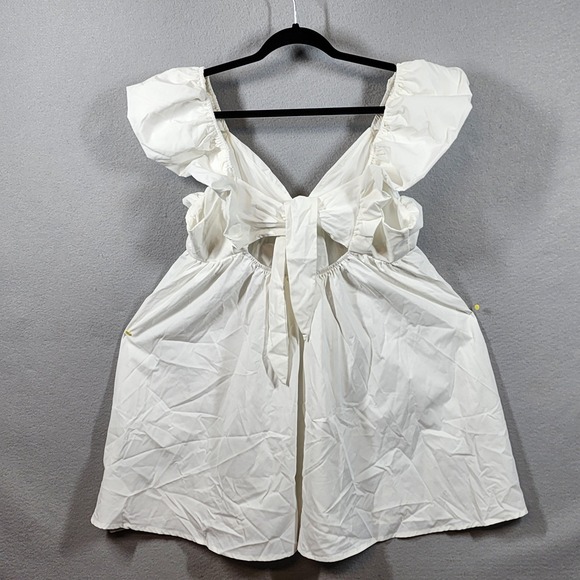 SHEIN X Dress Womens Large White Ruffle Sleeve Tie Back Mini Babydoll Style - Picture 7 of 14